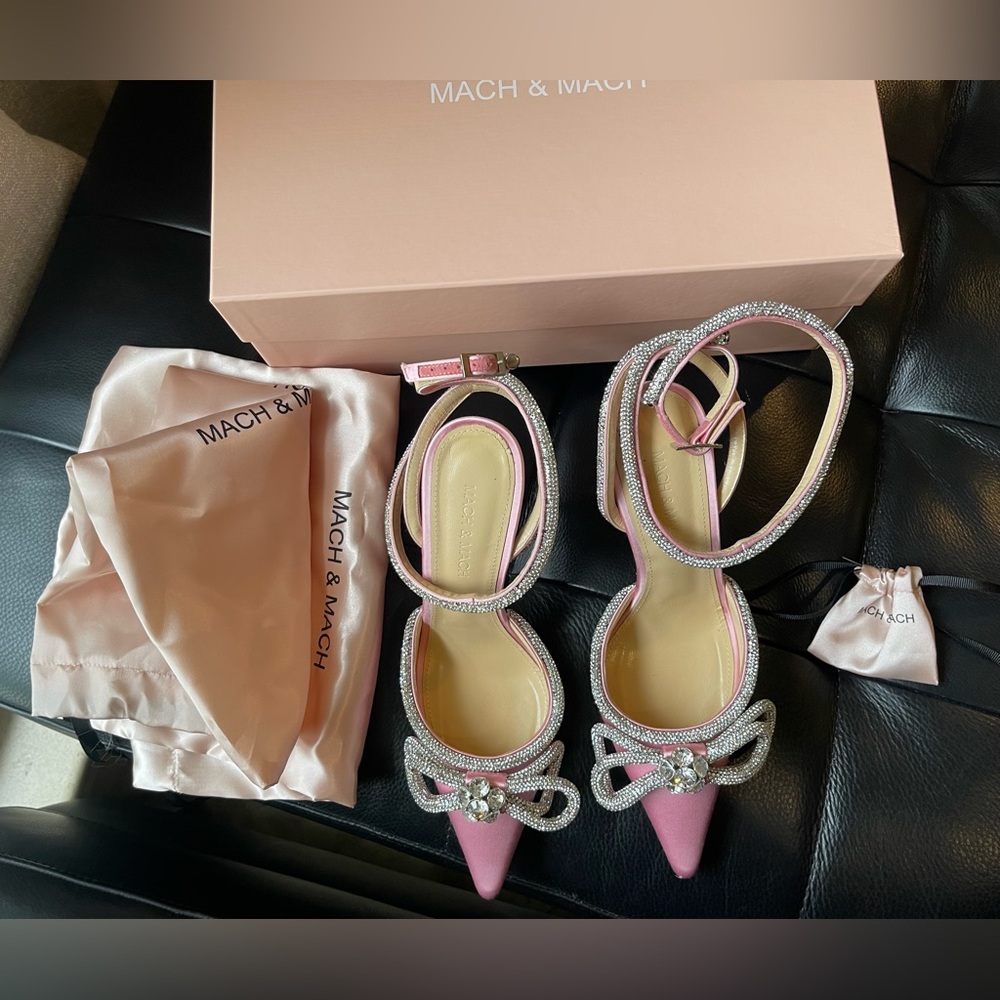 MACH & MACH Double Bow Crystal-Embellished Satin Pumps - Picture 2 of 5